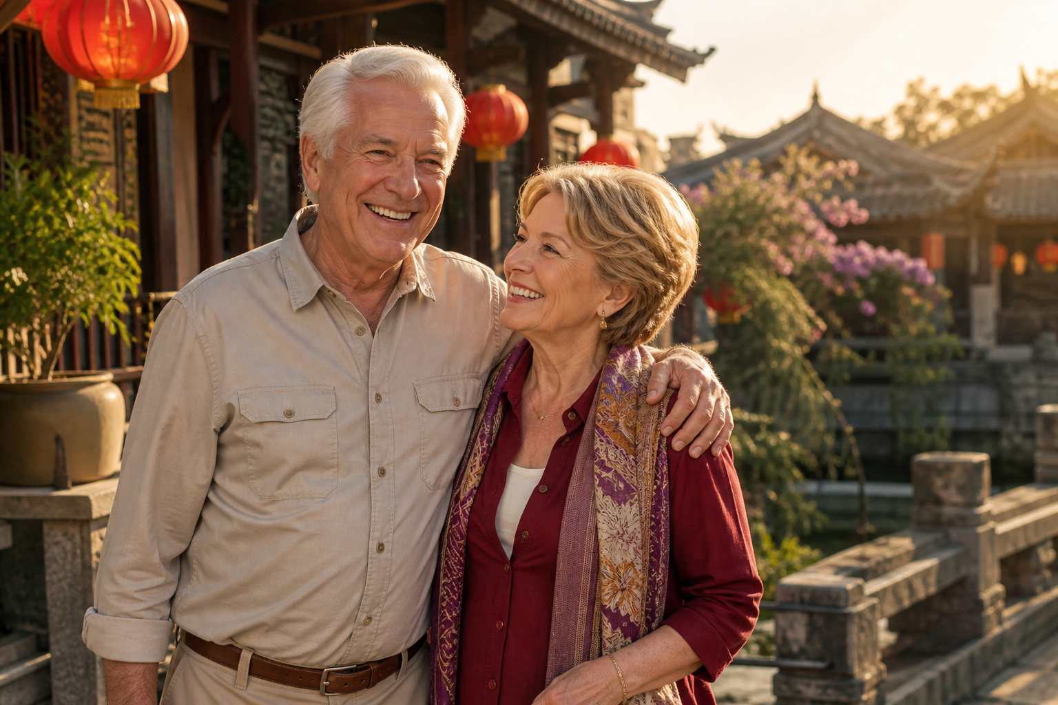 Pareja disfrutando un viaje por China y Tailandia
