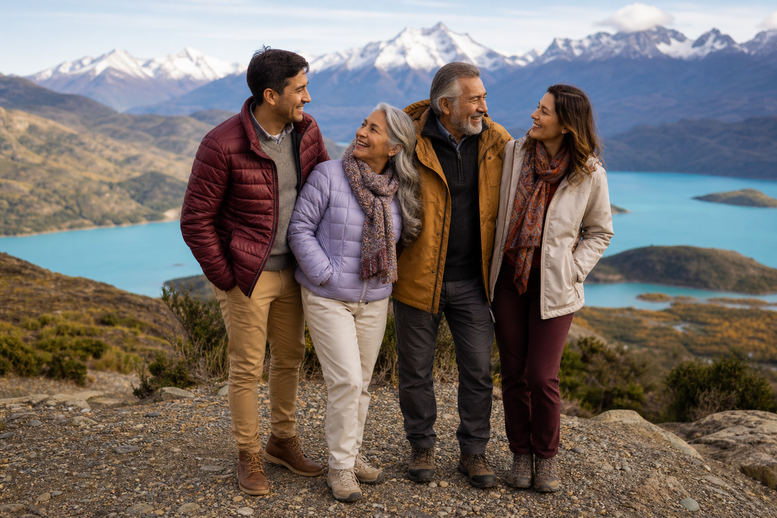 Familia disfrutando un paisaje de Patagonia